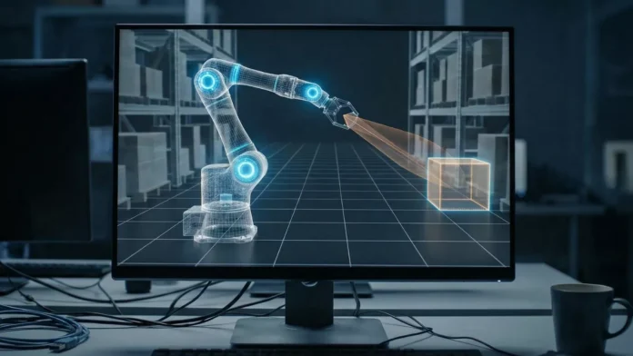 Robotic arm interacting with an object in a simulated environment